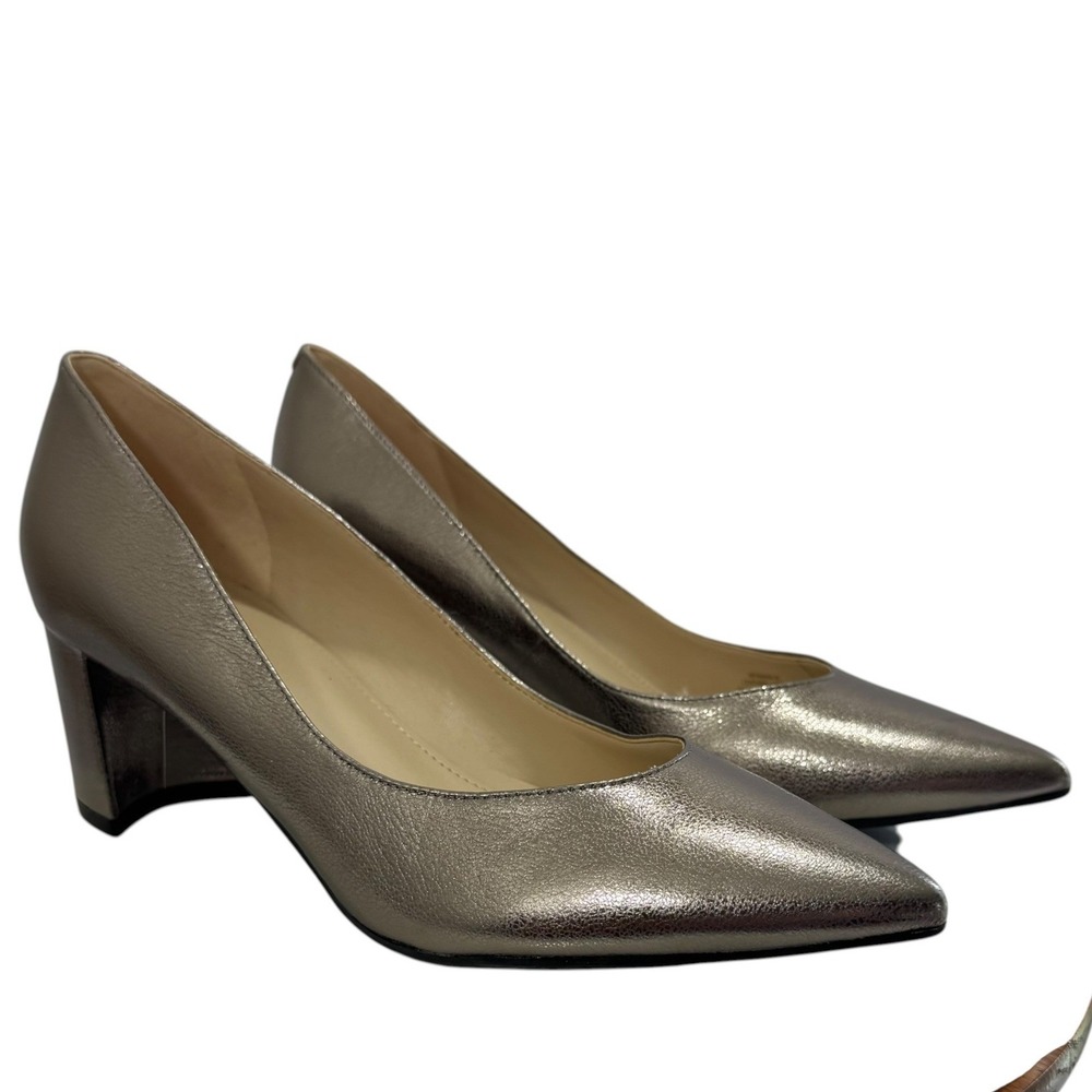 Marc Fisher Womens 6M Metallic Pewter Leather Pointed Toe Block Heel Pumps 6